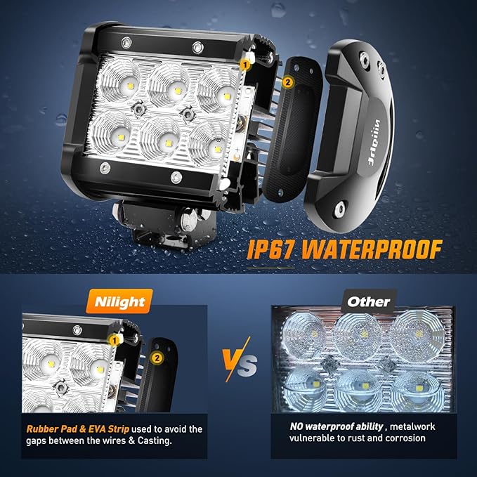 Nilight LED Light Pod with Yellow Black Covers 2PCS 18W 1260LM Flood Off Road Lights Super Bright Driving Fog Boat Lighting Pods for Trucks Pickup Golf Cart SUV ATV UTV 4x4 Van Camper