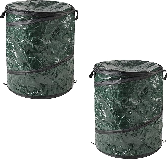 29.5-Gallon Pop up Outdoor Garbage Can Set - Set of 2 Collapsible Trash Cans for Parties, Yard Waste, or Laundry - Camping Accessories by Wakeman
