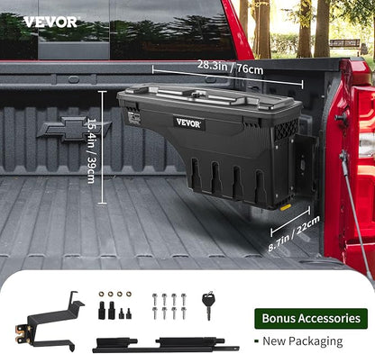 VEVOR Truck Bed Storage Box, Compatible with Chevrolet Silverado 1500 GMC Sierra 1500 2019-2020 R, Waterproof ABS Wheel Well Tool Box with Lockable Lid, 6.6 Gal/25 L Toolbox, Passenger Side, Black
