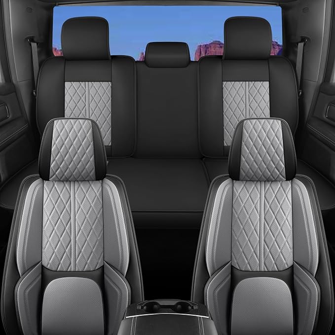 Custom Fit Chevy Silverado GMC Sierra 1500 2007-2026 2500/3500 HD Crew Cab Faux Leather Front Seat Covers - 2 Pack, Waterproof & Breathable Car Seat Protector for Truck,BlackGrey
