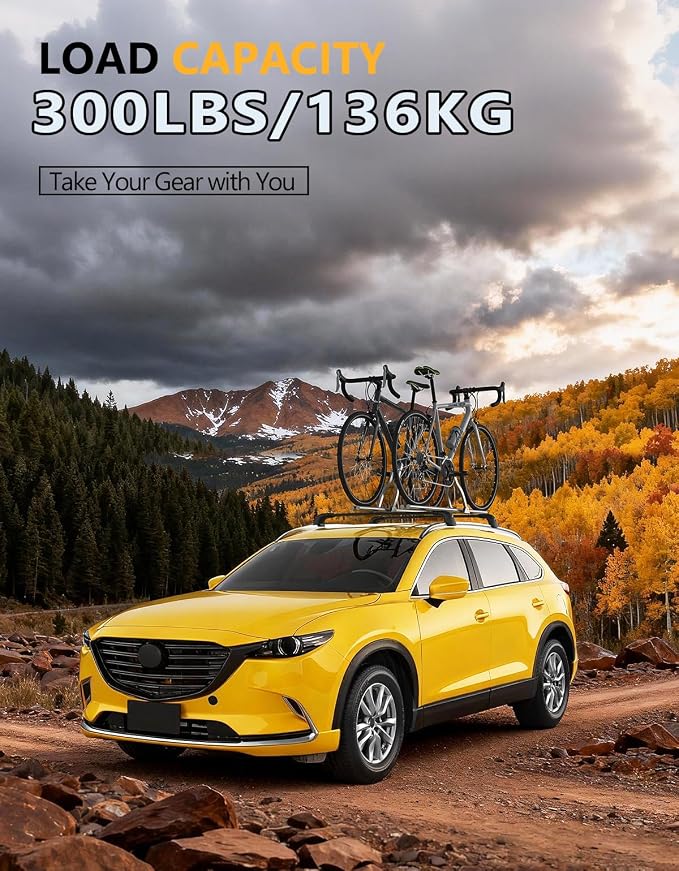 Tuyoung 300lbs Lockable Roof Rack Cross Bars Compatible with Mazda CX9 CX-9 2016 2017 2018 2019 2020 2021 2022 2023, Heavy Duty Anti-Theft Aluminum Roof Rails Crossbars Cargo Carrier Bag Black Bike