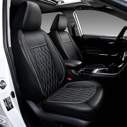 CAROMOP Faux Leather Car Seat Covers Full Set,Luxury and Comfortable Covers for Cars,Split Bench Compatible Car Interior Covers,Universal Fit for Suvs,Vans,Trucks,Airbag Compatible(5-Seat Black/Grey)