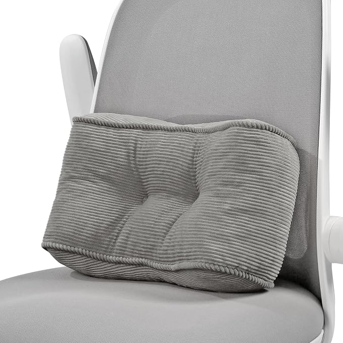 Lumbar Support Pillow for Study Desk Chair, Bite-Size Natural Latex Foam Back Support Pillow for Lower Back Pain Relief, Soft & Support Corduroy Office Chair Cushion, S, Gray