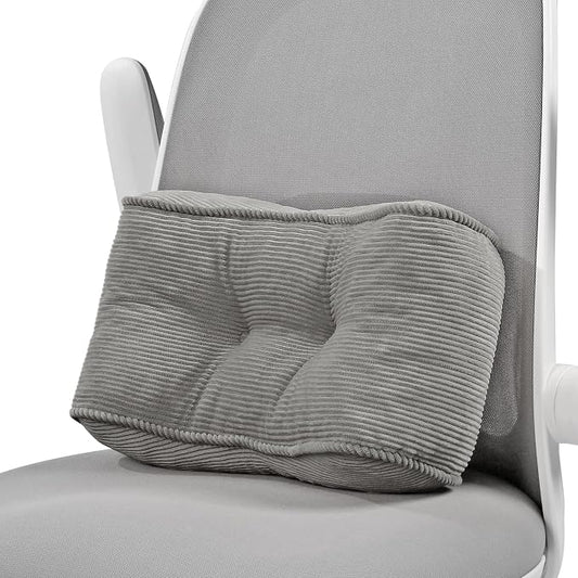 Lumbar Support Pillow for Study Desk Chair, Bite-Size Natural Latex Foam Back Support Pillow for Lower Back Pain Relief, Soft & Support Corduroy Office Chair Cushion, S, Gray