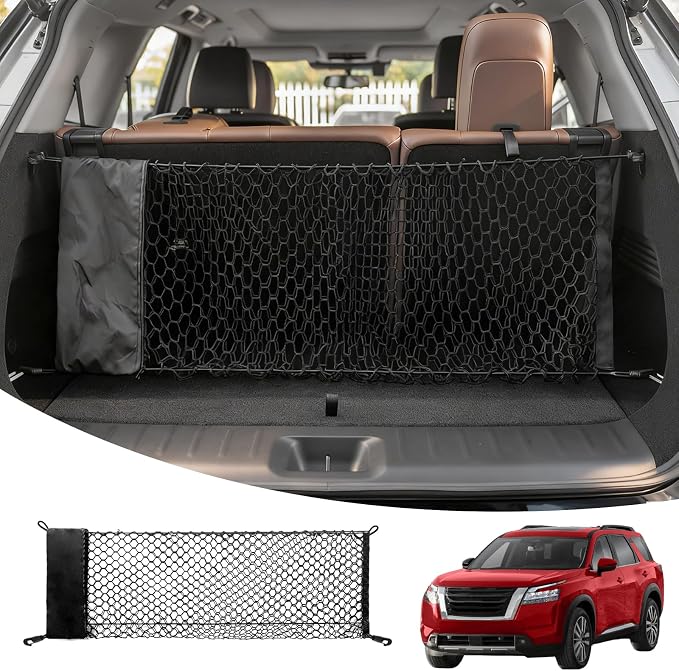 Cargo Net Compatible with 2013-2025 Nissan Pathfinder Truck Bed Cargo Net 3.05'×1.31' Double Layer Envelope Style Dense Mesh Trunk Organizer for 2024 Pathfinder Exterior Accessories
