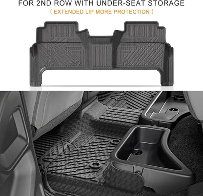 KUST Floor Mats for 2022-2026 Nissan Frontier Crew Cab Accessories (with 2nd Row Under-Seat Storage), All Weather Car Mats 2 Rows, TPE Rubber, Raised Edge, Extended Lip, Extra Heel Pad Plate