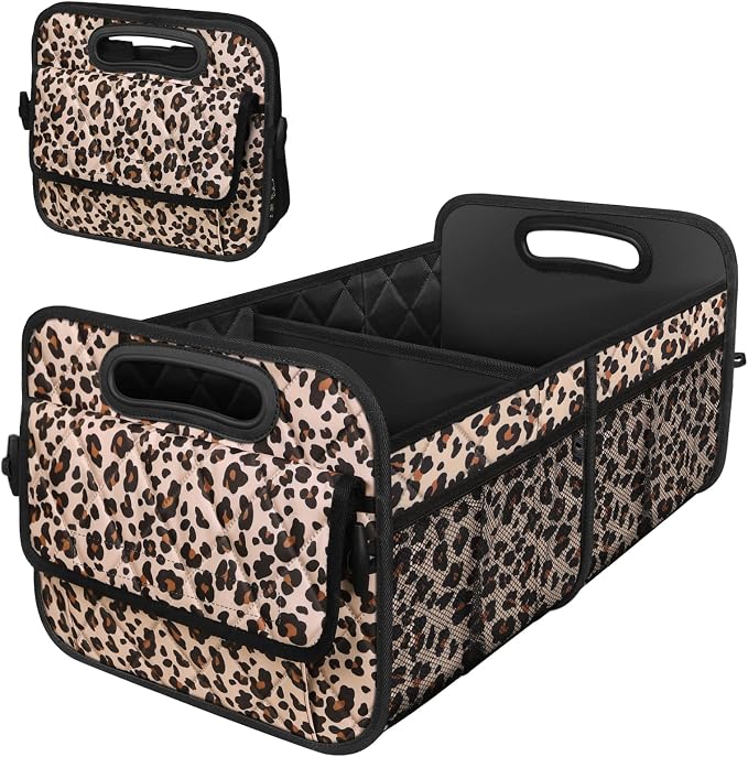 Deosk Trunk Organizer for SUV, Car Organizers and Storage with Reinforced Handles, Car Accessories for Women/Men - Large, Leopard Print