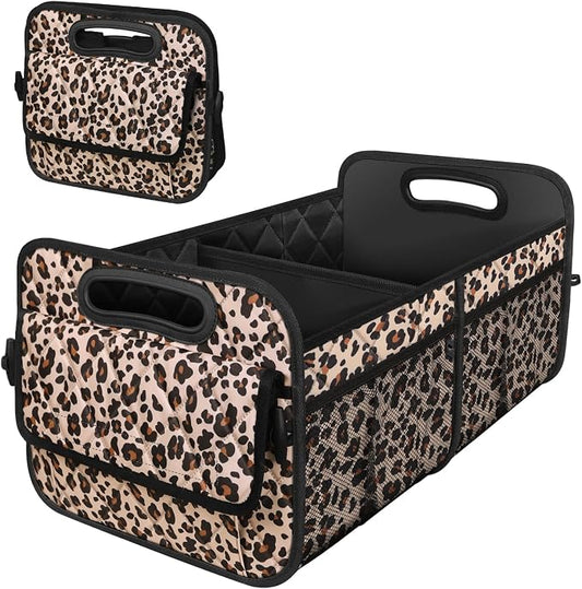 Deosk Trunk Organizer for SUV, Car Organizers and Storage with Reinforced Handles, Car Accessories for Women/Men - Large, Leopard Print