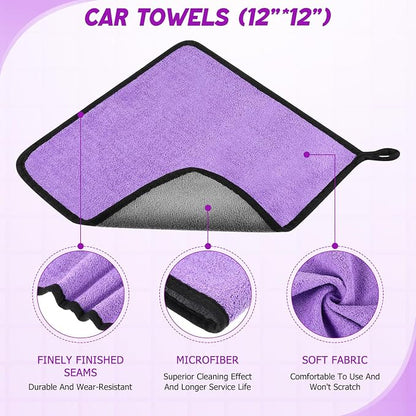 16 Pcs Windshield Cleaner Tool, Car Cleaning Kit with Various Detailing Brushes Set Spray Bottle Cleaner Towel Cleaning Gel Accessories Car Interior Detailing Kit for Windows Vents(Purple)