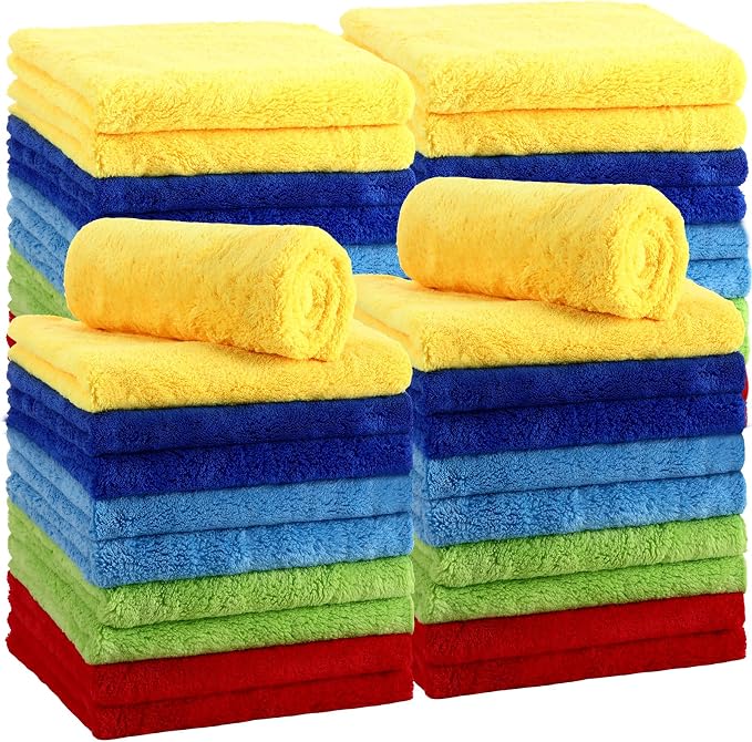Shimeyao 30 Pcs 16 x 16 Inch Edgeless Microfiber Plush Towels for Cars Detailing Drying Wash Polishing Absorbent Cleaning Cloths, 500 GSM (Multicolor)