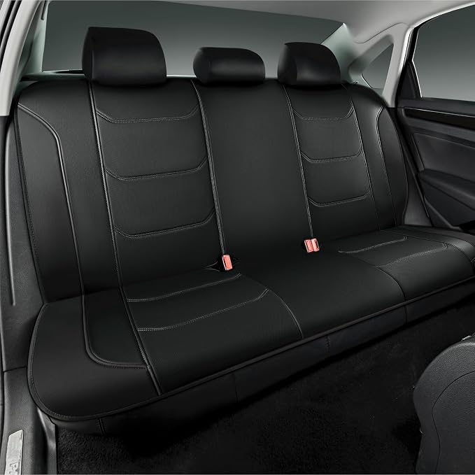 Road Comforts Seat Covers, Premium Leather Car Seat Covers Full Set,Airbag Compatible, Automotive Seat Covers Universal Fit Most Cars,Vans,Truck,SUV, Black