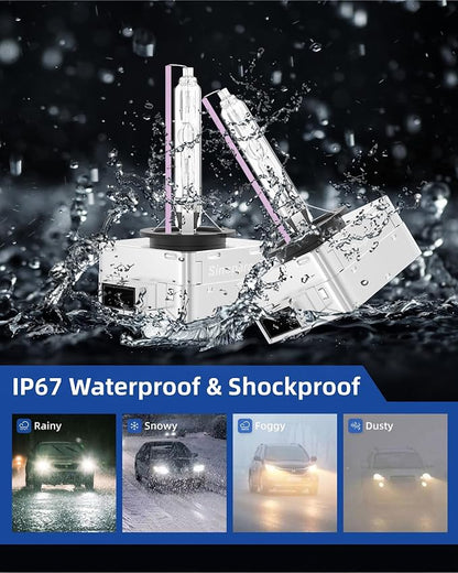 Sinoparcel D1S/D1R Xenon HID Headlight Bulb - 10000K 35W High Low Beam Replacement Lights - Pack of 2