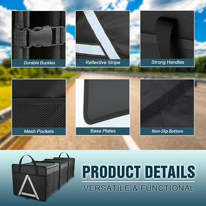 K KNODEL Sturdy Car Trunk Organizer with Premium Insulation Cooler Bag, 3 Compartments Heavy Duty Collapsible for Car, SUV, Truck, or Van (Large, Black)