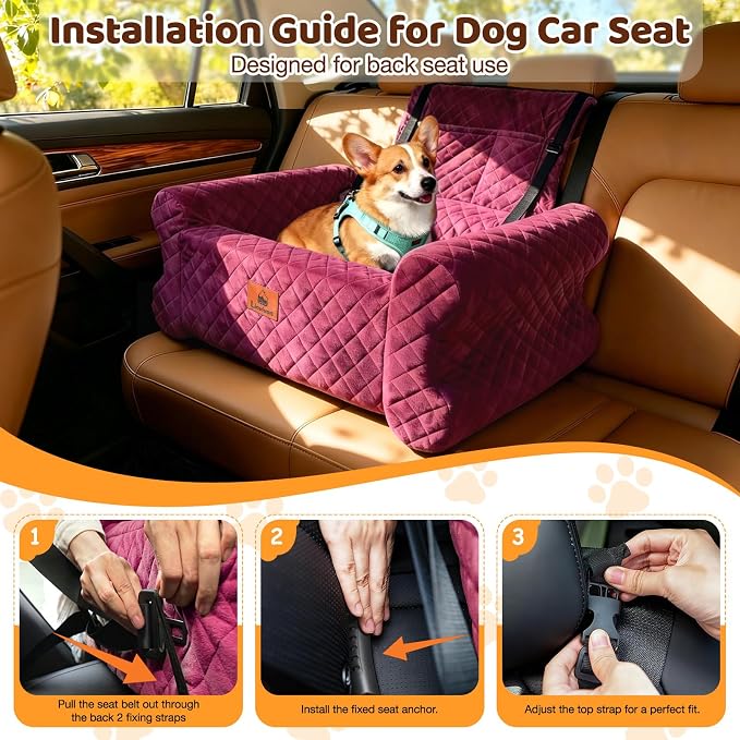 Dog Car Seat for Medium/Large Dogs up to 60 lbs, Memory Foam Dog Booster Seat with Thick Cushion, Pet Car Seat for Back with Detachable Washable Cover, Storage Pockets for SUV, Pick Up, Trunk, Red