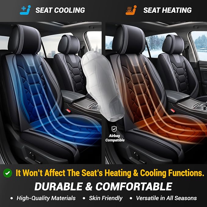 OASIS AUTO Car Seat Covers Full Set, Sporty Faux Leather with Honeycomb Pattern, Waterproof Universal Fit for SUV, Sedan, Pick-up Truck, Automotive Interior Accessories (OS-004 Black&Gray)