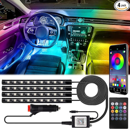 BFXM Car Interior Lights, Car Accessories Interior, 12V LED Strip Lights with Cigarette Lighter Adapter, Ambient Lighting Car, App & Remote Control Music Sync Color Change Lights for Truck Car Decor