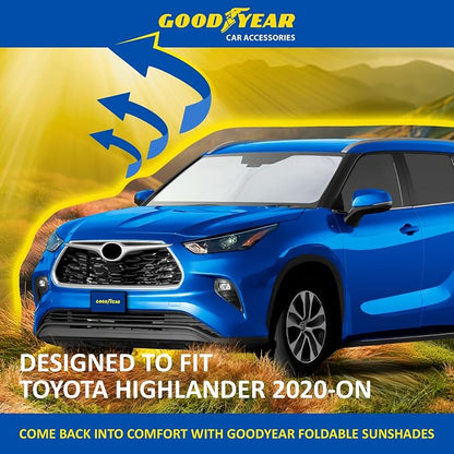Goodyear Foldable Windshield Sunshade for Toyota Highlander 2020-2026, SUV car Accessories, Sunshade Cover, Sun Shade Car Windshield, Window Sun Blocker - GY008216