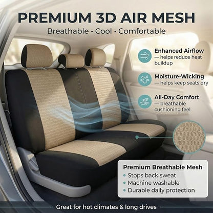 FH Group Automotive Seat Cover Trendy Elegance for Back Seat Begie Car Interior Accessories for SUV, Sedan & Van Universal Fit Combo Rear Seat Cover Split Bench Car Seat Protector for Dogs and Kids