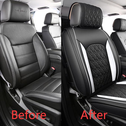 JOJOBAY Chevy Silverado Seat Covers,Leather Seat Covers for GMC Sierra,Custom Fit 2007-2026 1500 2500HD 3500HD Crew Double Extended Regular Cab,LT LZT RST Trail Boss(Front Pair,Black White)