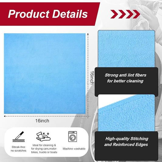 Oudain 200 Pcs Microfiber Cleaning Cloth 16x16 Inch Microfiber Towels for Car Ultra Absorbent Cleaning Rags Reusable Lint Free Streak Free Detailing Towel for Car Washing Drying Dusting (Blue)