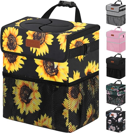 Vankor Car Trash Can for Car Cute,Bag Bin Hanging Waterproof Automotive Garbage Cans Leak Proof Vehicle Trash Can Sunflower