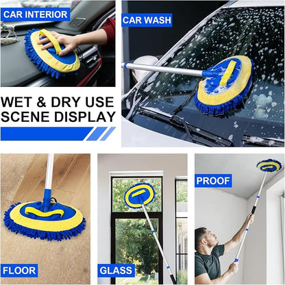 Ordenado 62" Car Wash Brush Kit Mitt Mop Sponge with Long Handle Chenille Microfiber Car Cleaning Brush Kit Supplies Car Washing Mop Kit Car Care Kit of Scratch-Free Replacement Head for Car RV Truck