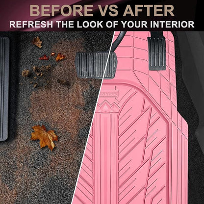 CAR PASS Heavy Rubber Car Floor Mats, Deep Waterproof Car Mats All Weather, Universal Trim-to Fit Automotive Floor Mats for Car SUV Truck Van, Durable Cute Floor Liners for Women Girly (All Pink)