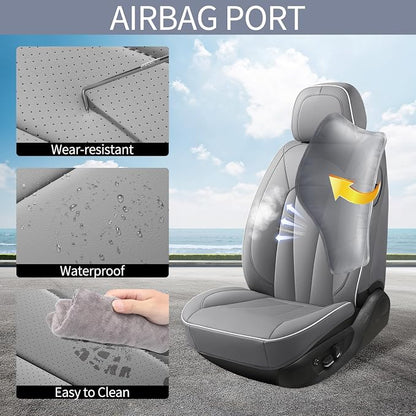 Car Seat Covers Full Set, Leather Seat Covers for Cars, Waterproof Car Seat Protector,Non-Slip Car Interior Covers, Automotive Seat Covers for Most Cars SUVs, Gray