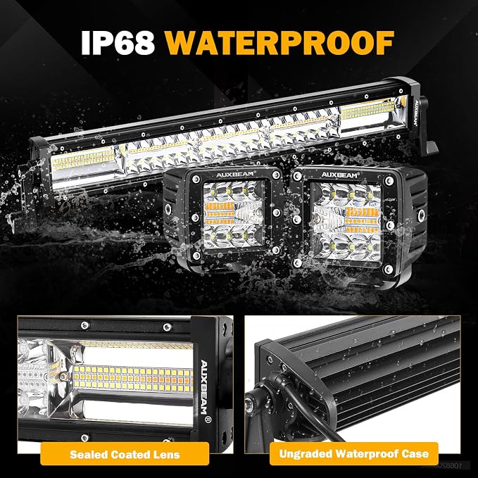 Auxbeam 22 Inch 120W LED Light Bar 2PCS 3 Inch 96W LED Pods, Amber White Fog Light 6 Modes Strobe Lights for Work Truck, Spot Flood Combo Off Road Driving Lights for Jeep ATV Utv Auto