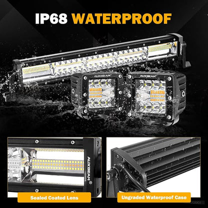 Auxbeam 22 Inch 120W LED Light Bar 2PCS 3 Inch 96W LED Pods, Amber White Fog Light 6 Modes Strobe Lights for Work Truck, Spot Flood Combo Off Road Driving Lights for Jeep ATV Utv Auto
