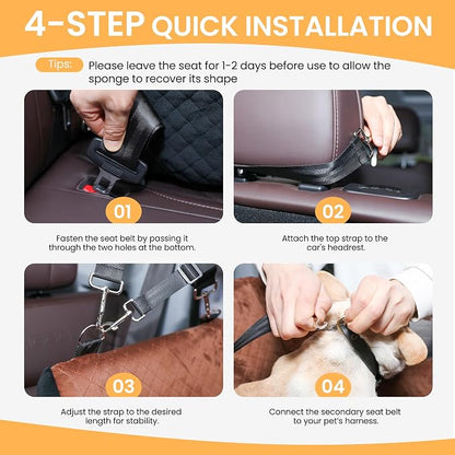 Dog Booster Car Seat for Small to Medium Dogs Up to 35 lbs, Elevated Pet Car Seat with 2 Safety Belts, Detachable Washable Cover, Non-Slip Stable Base, Front/Back Seat Travel Booster
