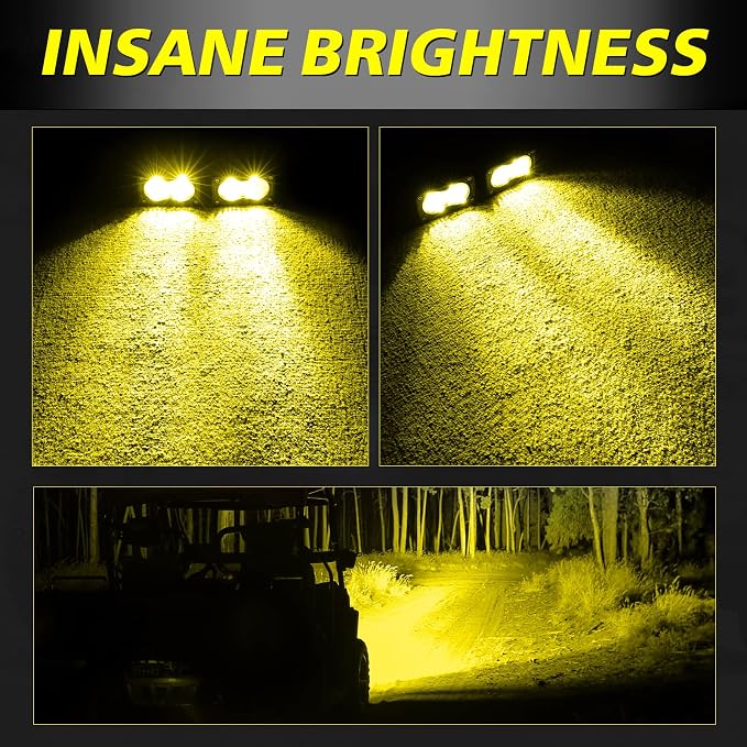 Yellow LED Pods, AKD Part 3 Inch CREE LED Ditch Lights 40W Spot Flood Combo LED Fog Lights Small Yellow Chase Light Bar Pods 2 Pack for Truck Motorcycle Dirt Bike SUV UTV ATV Surron Toyota