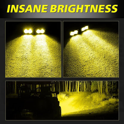 Yellow LED Pods, AKD Part 3 Inch CREE LED Ditch Lights 40W Spot Flood Combo LED Fog Lights Small Yellow Chase Light Bar Pods 2 Pack for Truck Motorcycle Dirt Bike SUV UTV ATV Surron Toyota