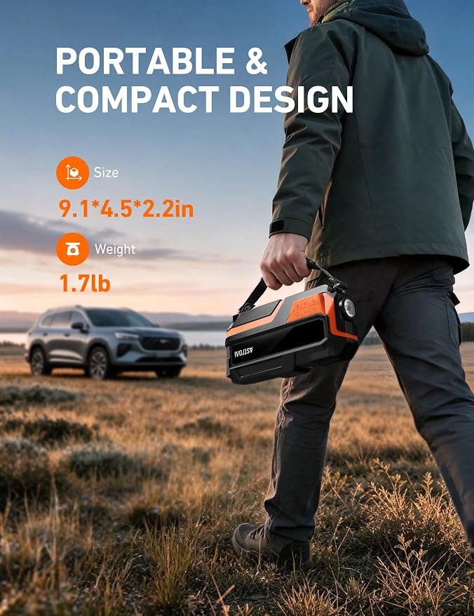 AstroAI M10 6000A 150PSI Car Jump Starter with Air Compressor - 12V Portable Battery Booster (All Gas/12.0L Diesel), Smart Tire Inflator, Heavy-Duty Jumper Cables, Power Bank, LED Light, Storage Case
