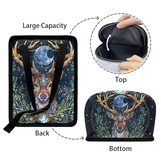 Talayituse Deer Moon Print Car Trash Can Portable Auto Garbage Bin Multifunctional Vehicle Interior Accessories with Adjustable Straps Universal Fit Truck SUV Sedan