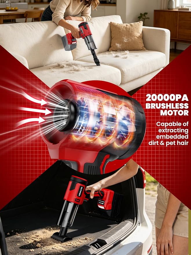 Handheld Electric Vacuum Cleaner Compatible with Milwaukee 18V Battery, Portable Handheld Vacuum for Pet Hair & Sand, Capable of Quick Vehicle Interior & Garage Cleanup, (Battery Not Included)