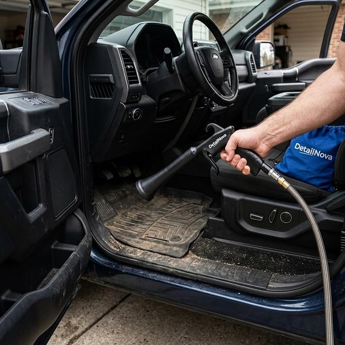 Air Blow Gun for Car Detailing - Durable Tornado Air Gun with Brush Nozzle, Storage Bag, 3 Compressor Adaptors & Microfiber Towel - Requires Compressor, Easy to Set Up