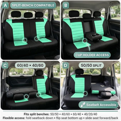 FH Group Automotive Car Seat Covers Rear Set Premium 3D Air Mesh Seat Covers, Airbag Compatible and Split Bench Cover Universal Fit Interior Accessories for Cars Trucks and SUVs - Mint