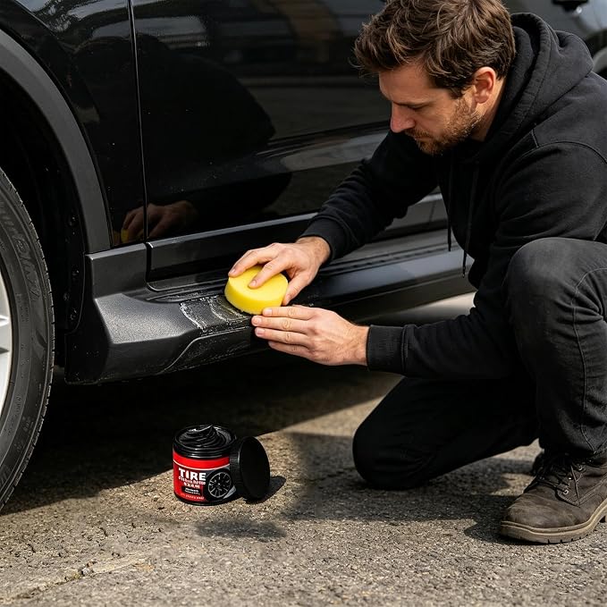 Gloss Tire Shine, Car Paste, 3.15x2.36x2.36 Inches Tire Restorer with Sponge Applicator, Glycerin Formula Coating, Black Shine Finish with Smooth Style, Auto Care Accessory for SUV Truck