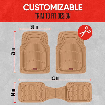 Motor Trend FlexTough Floor Mats for Cars, Beige Deep Dish All-Weather Mats, Waterproof Trim-To Fit Automotive Floor Mats for Cars Trucks SUV, Universal Floor Liner Car Accessories