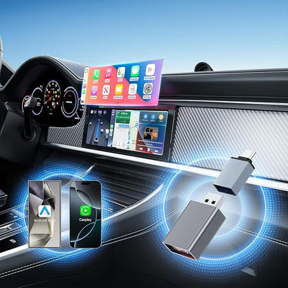 2 in 1 Mini Android Auto and Wireless CarPlay Adapter Convert Factory Wired to Wireless Dongle, USB CarPlay Wireless Stick AAndroid Auto Adapter for iOS 12+/Android No Delay