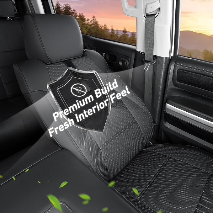 Super Cover Front Seat Covers for Toyota Tundra 2014–2021 (Bucket Seats Only), Full Coverage Front Leather Seat Protectors for Tundra Crewmax/Double Cab Pickup Accessories, Carbon Fiber, 2 PCS