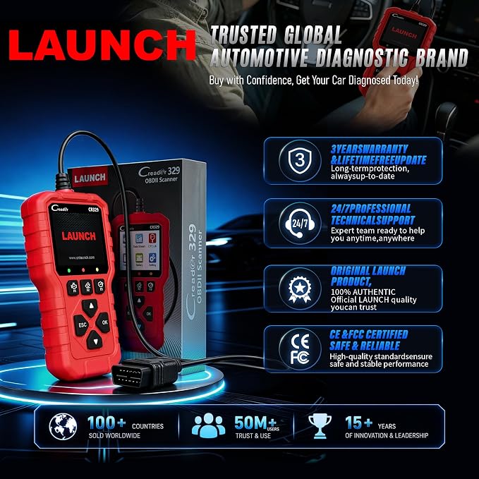 LAUNCH Creader 329 OBD2 Scanner, Full OBDII Functions Car Diagnostic Tool, Engine Code Reader with Battery Test, I/M Readiness, Mode 6&8 Test, Data Stream Car Fault Scanner