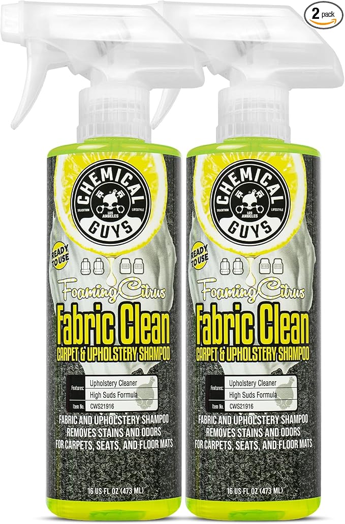 Chemical Guys Foaming Citrus Fabric Clean Carpet & Upholstery Cleaner, Ready to Use, Sprayable (for Carpets, Seats & Floor Mats), Safe for Cars, Home, Office, & More, 2-16 fl oz, Citrus Scent