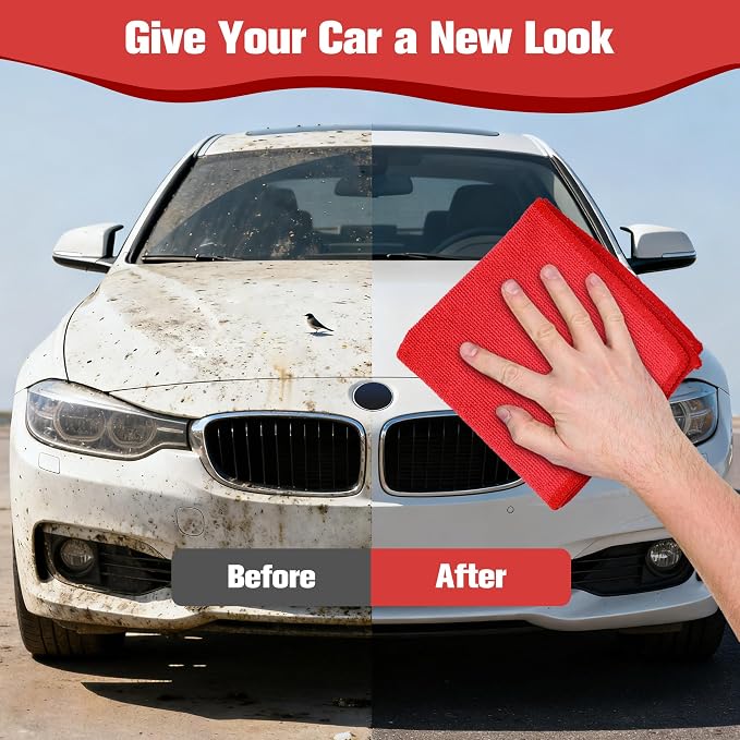 Clay Towel 12 x 12 Inch, Red Clay Bar Towel for Auto Detailing Microfiber Car Cloth Cleaner Automotive for Car Detailing