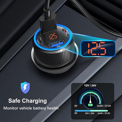 5 Pack USB C Car Charger, 4-Port 65W Car Power Adapter with Voltmeter QC+PD 3.0 Fast Charging Cigarette Lighter USB Charger for iPhone 17/16/15/14/13/12 Pro Max,Galaxy S25/S24,Android(Black)