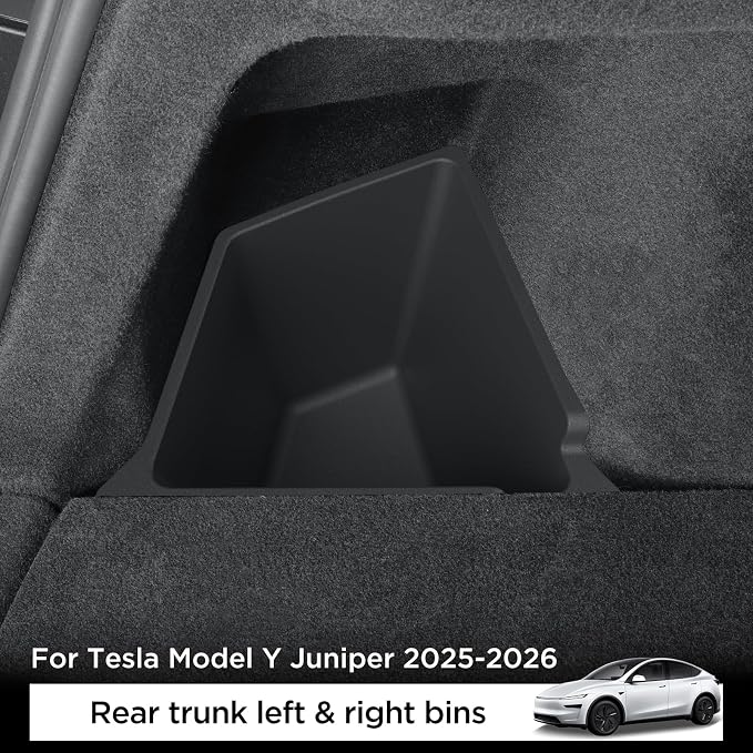 LUCKEASY Rear Trunk Storage Bins for Tesla Model Y Juniper 2025 2026 | Model Y Standard & Premium & Performance, Trunk Side Storage Box with Lids, Rear Cargo Garbage Bins, TPE, Accessories, Black
