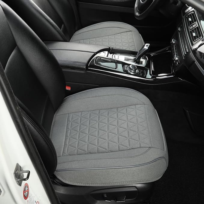 West Llama Linen Front Car Seat Cover Protector Anti-Slip Bottom Seat Cover Fits 95% of Vehicles,Wrapping Around The Bottom,Triangular Pattern(Gray-2Pcs)