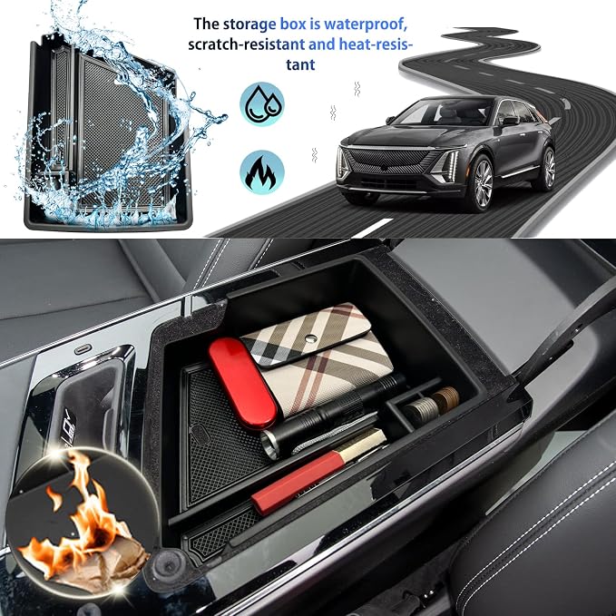 SHAOHAO for 2025 2026 Cadillac Lyriq Center Console Organizer Tray for 2023 2024 2025 2026 Cadillac Lyriq Accessories (Luxury/Tech/Sport) Secondary Armrest Insert Storage Box Lyriq 2026 Console Tray