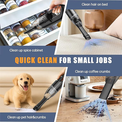 Handheld Car Vacuum Portable Cordless, Dust Buster Rechargeable High Power Suction, Mini Hand Held Vacuum Cleaner with Washable HEPA Filter, Multi-Nozzles, Lightweight Hand Vacuum for Car Home Office